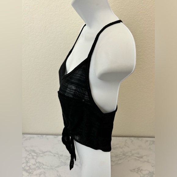 URBAN OUTFITTERS SMOCKED CROPPED Flirty TANK TOP Sz XS Semi Sheer Black​​ - Picture 2 of 5